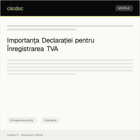 Document preview: Declarație pentru înregistrarea TVA — Entrepreneurship, România